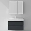 A modern bathroom vanity and medicine cabinet set against a plain wall. Produktbild-Vorschau