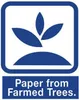 A blue and white graphic with text indicating paper from farmed trees. Náhled obrázku produktu