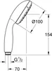 A technical drawing of a shower head with dimensions indicated. Produktbild-Vorschau