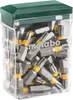 A clear studio shot of a bit set in a clear plastic container with a green lid. Produktbild-Vorschau