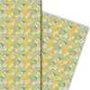Vintage Sommer Geschenkpapier mit Retro Hawaii Blumen, gelb Produktbild-Vorschau 2