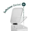 A white trash can with its lid open, showing the soft-close mechanism and an inner bucket. Produktbild-Vorschau