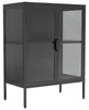 A dark gray metal and glass display cabinet with two doors and four legs, shown against a white background. Podgląd zdjęcia produktu