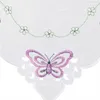 A close-up of a white fabric with embroidered purple butterflies and green flowers. Anteprima dell’immagine prodotto