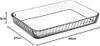 A clear glass baking dish with dimensions indicated. Produktbild-Vorschau
