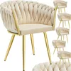 Multiple beige upholstered chairs with gold legs are displayed against a white background. The main chair is shown in full, while smaller images of other chairs are arranged to its right.