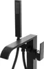 A black freestanding bathtub faucet with a handheld showerhead. Náhled obrázku produktu