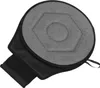 A round, gray seat cushion with a black strap is shown against a white background. Produktbild-Vorschau