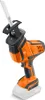 A cordless reciprocating saw with a blade attached, shown against a white background. Produktbild-Vorschau