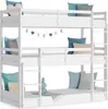 A white triple bunk bed with pillows and a stuffed animal. Náhľad obrázku produktu