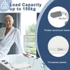 A woman in a bathrobe is sitting on the edge of a bathtub next to a bath seat. The image also includes close-ups of the bath seat's features. Voir les images du produit