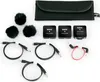 A flat lay of Rode Wireless GO II microphone accessories, including transmitters, microphones, cables, and a carrying pouch. Náhled obrázku produktu