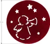 A red circular felt coaster with a cut-out design of an angel blowing a trumpet and stars. Produktbild-Vorschau
