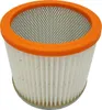 A white, pleated vacuum cleaner filter with an orange plastic rim and a gray mesh top. Produktbild-Vorschau