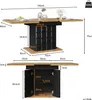 A diagram showing the dimensions of an extendable dining table with storage. Produktbild-Vorschau