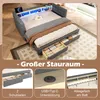 A bed with storage drawers and LED lighting, presented in a marketing collage with feature callouts. Voir les images du produit
