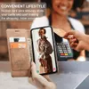 A person is using a phone with a wallet case to make a payment at a terminal. Produktbild-Vorschau
