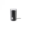 A black electric coffee grinder with a clear lid, shown from the front-side. Produktbild-Vorschau