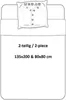 A diagram of a bedding set with care instructions and size information. Produktbild-Vorschau