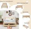 A collage of images showcasing a wooden bed frame with different angles and details, alongside a lifestyle shot of a child reading on a bed. Anteprima dell’immagine prodotto