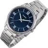 A close-up studio shot of a Casio watch with a blue dial and a silver metal band. Podgląd zdjęcia produktu