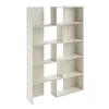A white, modern bookshelf with multiple compartments against a white background. Produktbild-Vorschau