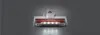 A close-up, front-facing view of a white vacuum cleaner head with a red brush roll and illuminated LED lights. Produktbild-Vorschau
