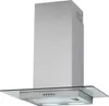 A stainless steel range hood with a glass canopy. Produktbild-Vorschau