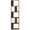 A tall, narrow bookshelf with multiple compartments of varying sizes, made of dark wood. Náhled obrázku produktu
