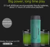 A product shot of a portable speaker with supporting graphics and text highlighting its features. Produktbild-Vorschau