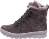 A side view of a gray suede boot with fur trim and laces. Produktbild-Vorschau
