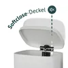 A white trash can with its lid open, showing the soft-close mechanism. Produktbild-Vorschau