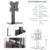 A collage of images showing a TV stand, its details, and a diagram with dimensions. Náhľad obrázku produktu