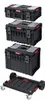 A stack of three toolboxes and a rolling dolly for tools, all on a white background. Náhled obrázku produktu