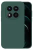 A dark green phone case with a camera cutout is shown against a dark background. Produktbild-Vorschau