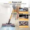 A person using a cordless vacuum cleaner on a floor. Voir les images du produit