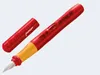 A red Pelikan Pelikano junior fountain pen with its cap off, placed on a white background. Produktbild-Vorschau