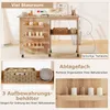 A collage of images showcasing a foldable sewing table with storage features. Produktbild-Vorschau