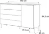 A line drawing of a dresser with dimensions indicated. Produktbild-Vorschau