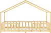 A wooden bed frame with a house-like structure and safety rails, presented against a white background. Náhled obrázku produktu