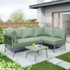 An outdoor patio setting with a green sectional sofa and coffee table. Anteprima dell’immagine prodotto