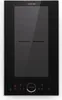 A top-down view of a black induction cooktop with a glass surface and digital controls. Produktbild-Vorschau