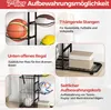 A collage of images showcasing the features of a multi-tier storage rack for sports equipment. Podgląd zdjęcia produktu