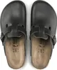 A top-down view of a pair of black Birkenstock Boston clogs on a white background. Produktbild-Vorschau