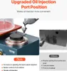 A close-up of a vacuum casting machine with oil being poured into it, contrasted with a diagram showing a different method. Podgląd zdjęcia produktu