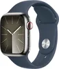 A close-up studio shot of an Apple Watch with a blue sport band. Produktbild-Vorschau