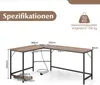 A diagram of an L-shaped desk with dimensions and weight capacity information. Anteprima dell’immagine prodotto