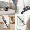 Collage showing a cordless vacuum cleaner being used in various household settings. Produktbild-Vorschau