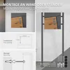 A collage showing different mounting options for a mailbox, including wall mounting and mounting on a stand, along with dimensions and included hardware. Produktbild-Vorschau