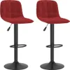 Two red bar stools on a white background.